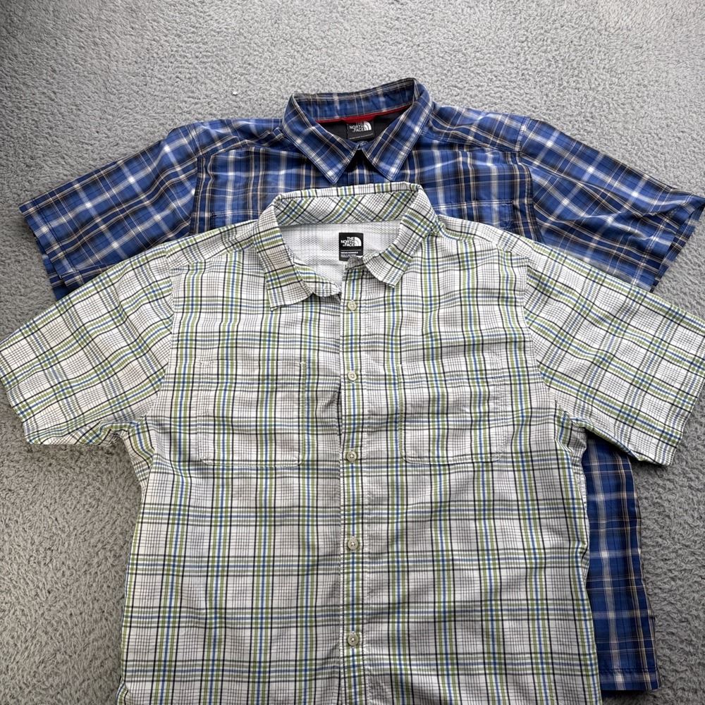 The North Face Fishing Shirt Mens Large Blue Brown Plaid Vented 2 Pack